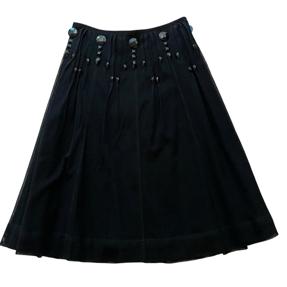 Charles Chang Lima Black Cotton Mesh Lined Rhinestone Embellished Aline Skirt 4